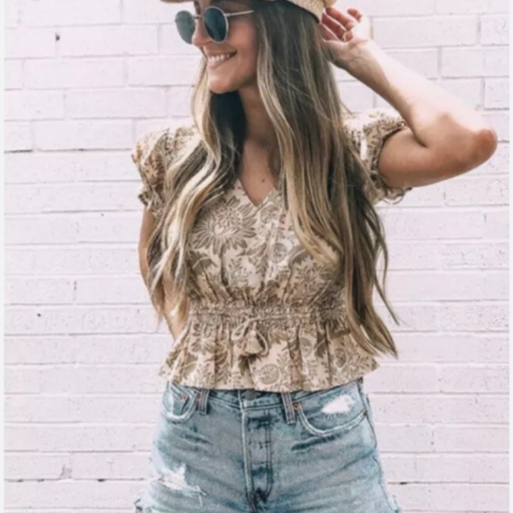Spell lioness Beige Textured Top